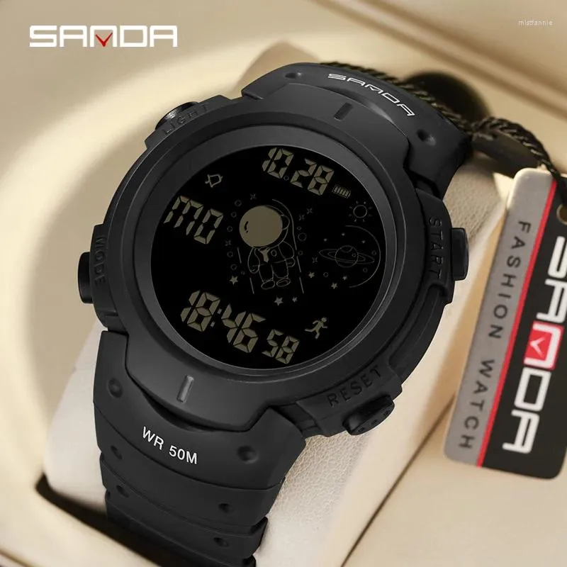 Zegarek Sanda luksusowy wojskowy męski zegarek cyfrowy silikonowy pasek LED ruch alarmowy