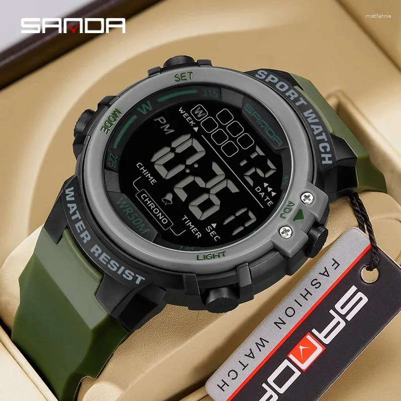 Zegarek SANDA 2140 Modna sportu na świeżym powietrzu Mężczyźni wielofunkcyjne zegarki alarmowe budzik chrono 5Bar Waterproof Digital Watch ReliOJ Hombre