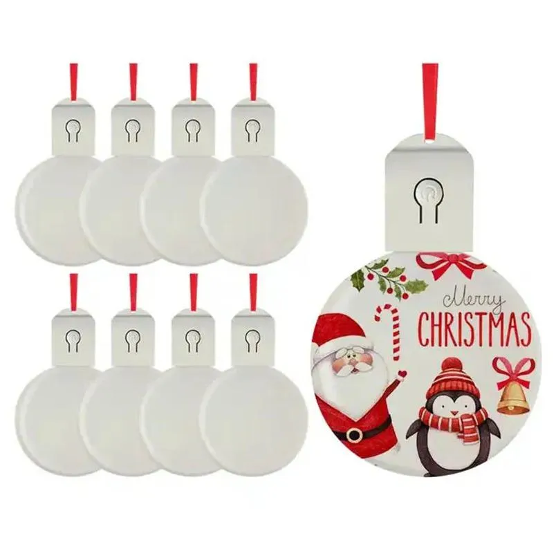 Christmas Decorations Sublimation Blanks Led Acrylic Christmas Ornaments Pendant With Red Rope For Tree Decorations Drop Delivery Dhrxh