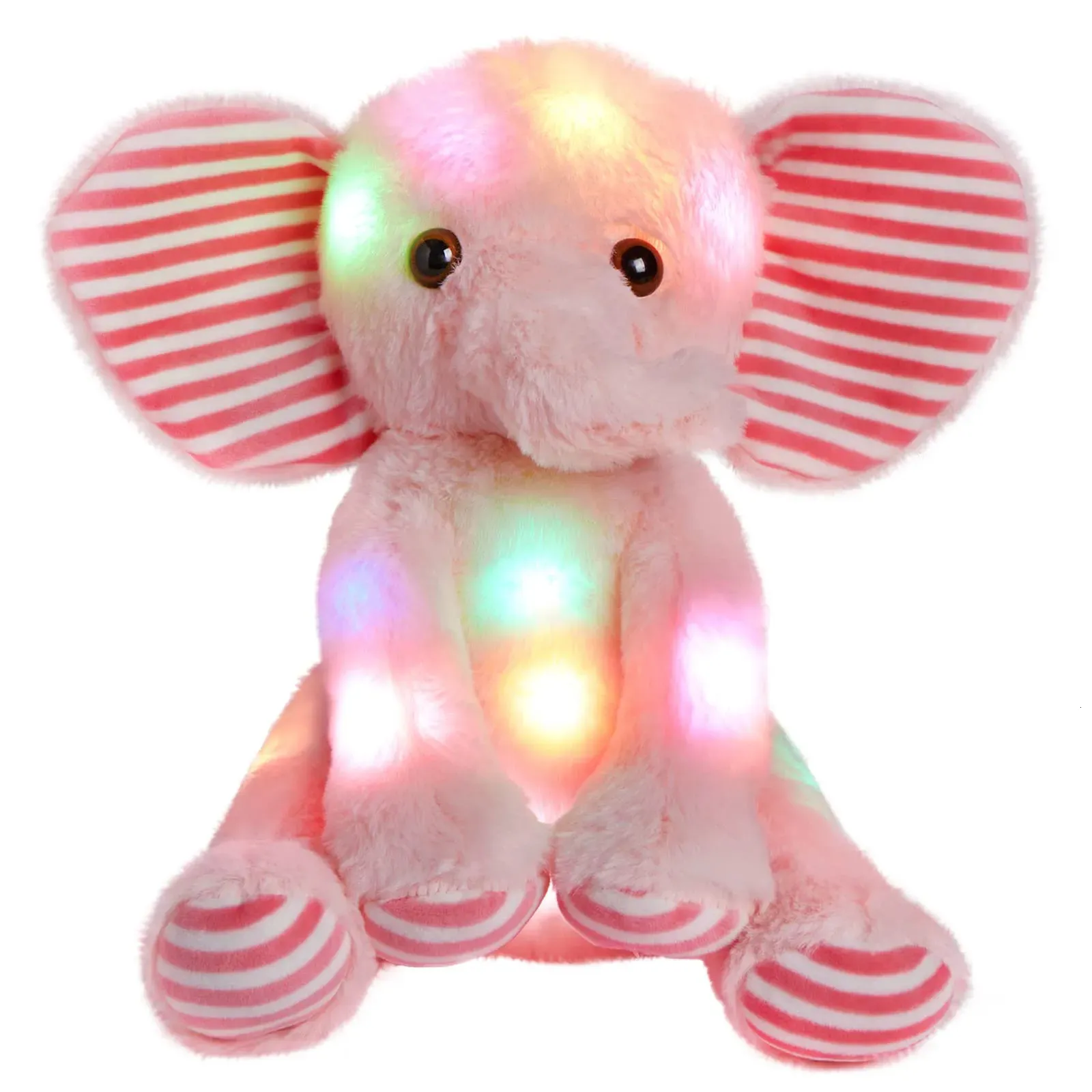 Plysch tänd leksaker 25 cm rosa elefant lysande leksaker födelsedagspresenter led glöd fyllda djur för flickor barn sovande leksakskudde 231025