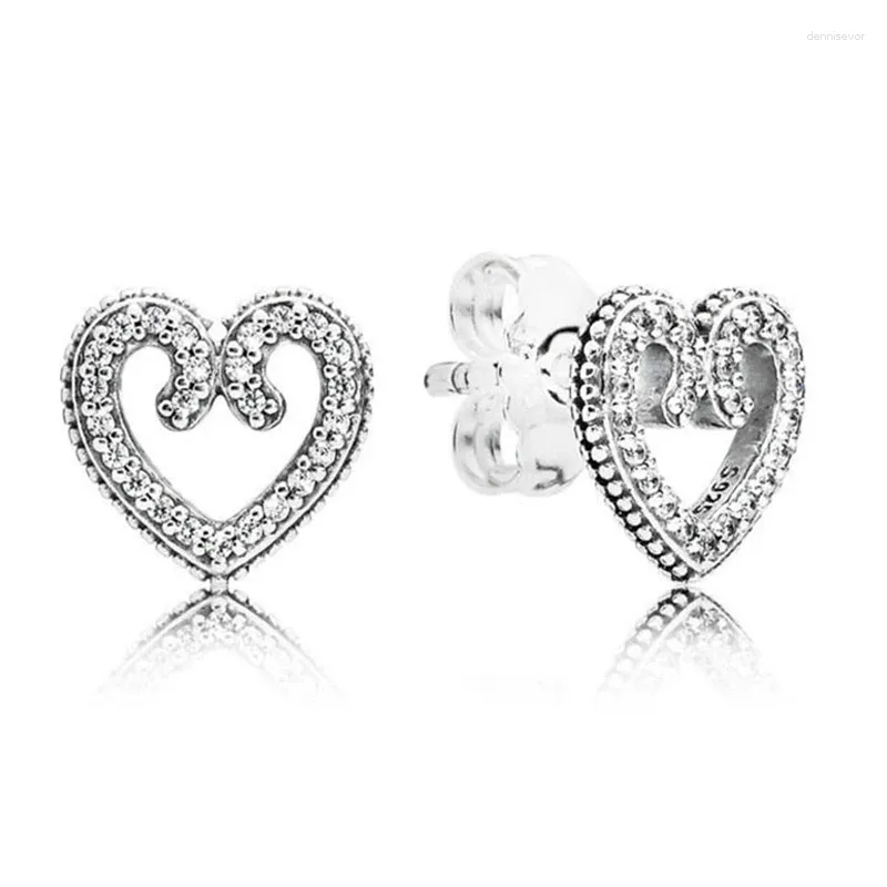 Stud -oorbellen Authentiek 925 Sterling Silver Heart Swirls Fashion For Women Cadeau Diy Sieraden