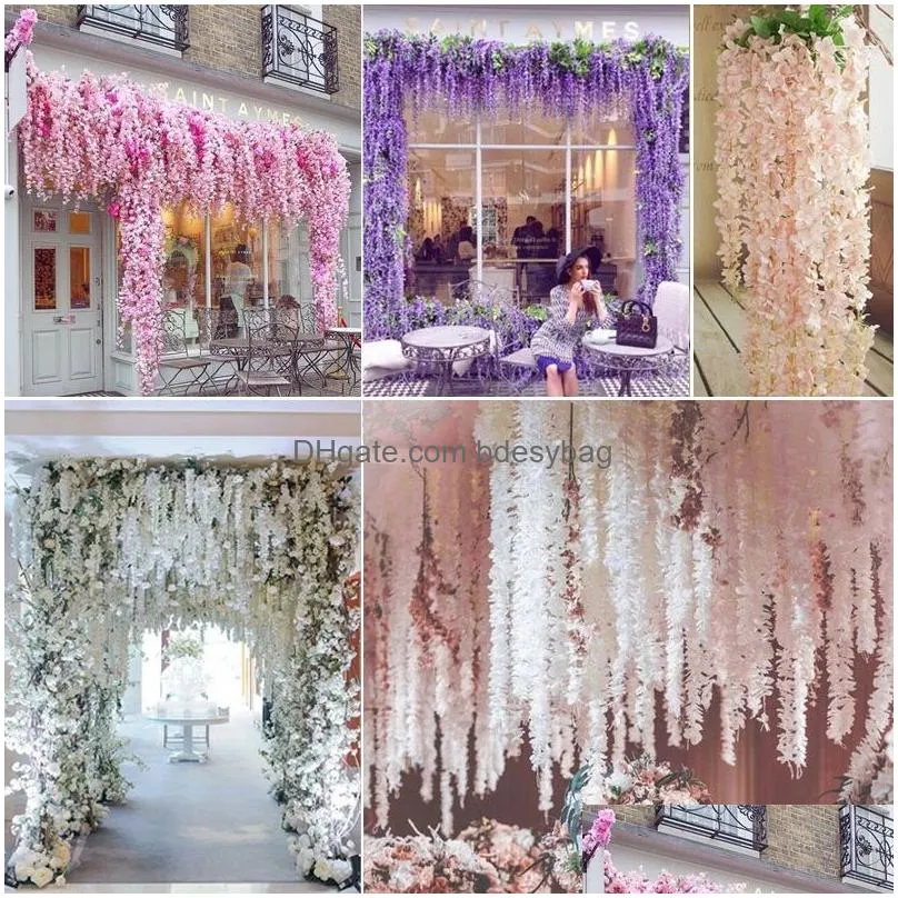 45inch artificial wisteria flowers fake wisteria vine ratta hanging garland silk flower string home wedding decorative