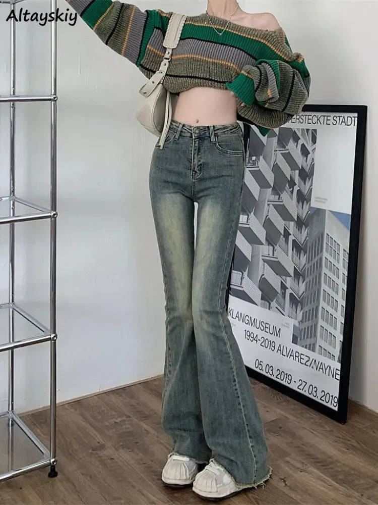 DHgate.com:Womens High Waisted Flare Jeans, Vintage Washed