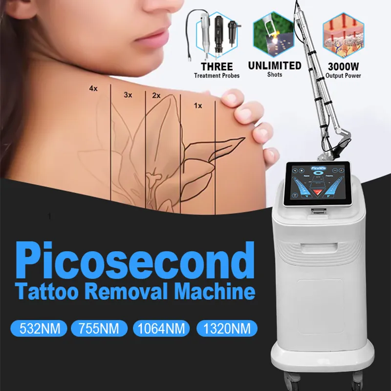 Macchina laser professionale a picosecondi Cicatrici per tatuaggi Rimozione di voglie di lentiggine Q Laser Nd Yag commutato 4 lunghezze d'onda Sbiancamento della pelle Uso in salone