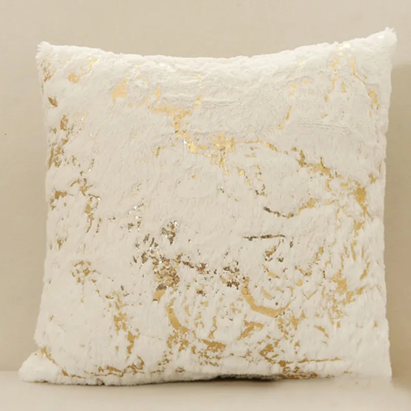 Funda de almohada de piel de felpa dorada, funda de cojín blanca, 43x43, decorativa para sofá, decoración del hogar, gris, 231025