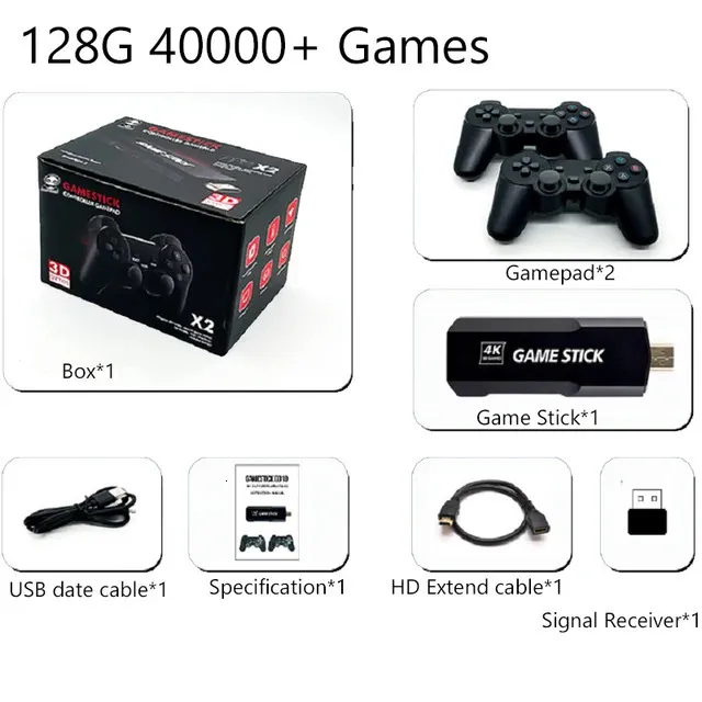 X2 Plus Retro TV Game Console 128G 40000 Jogos 3D Jogo Vara 2.4G Dual  Handles