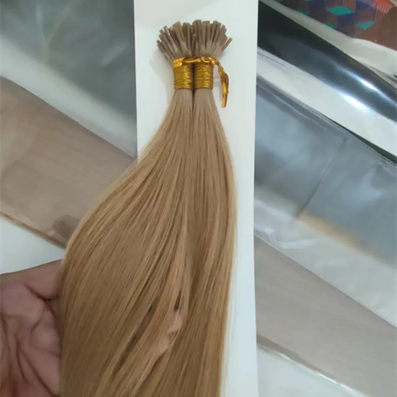 몽골 스트레이트 헤어 I 팁 머리카락 확장 100g 100s 스틱 팁 케라틴 100% Remy Hummer Hair Hair Extensions