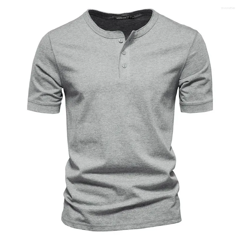 Magliette da uomo Camicia in cotone da uomo Colletto Henley di alta qualità Estate Casual Manica corta T-shirt Magliette basic T-shirt moda Top Abbigliamento