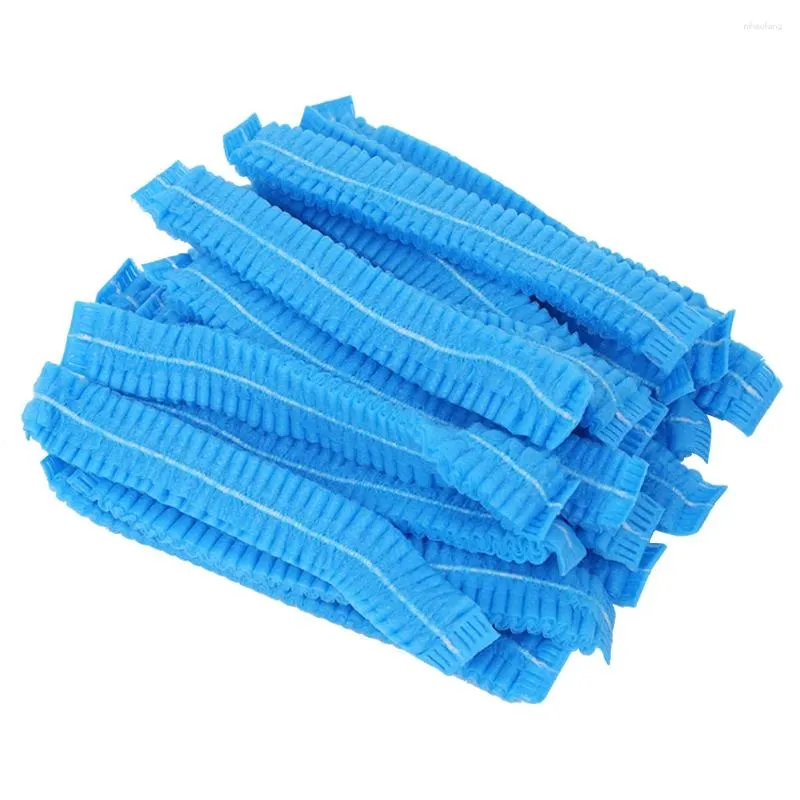 Luvas descartáveis azuis tampa de cabelo tampas não tecidas para laboratórios de serviço salão de saúde 100pcs