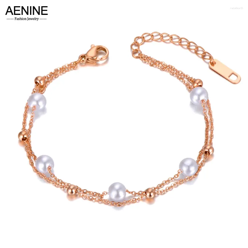 Anklets Böhmen Dubbelskikt Vit Pearl Charm Anklet för kvinnor Fashion Stainless Steel Foot Link Chain Jewelry 21014