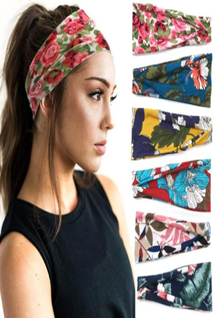 Sport Yoga bandeau Turban imprimé fleuri Bandana Fitness élastique chapeaux course Gym tête enveloppement bandeau extensible cheveux Accessori8418306