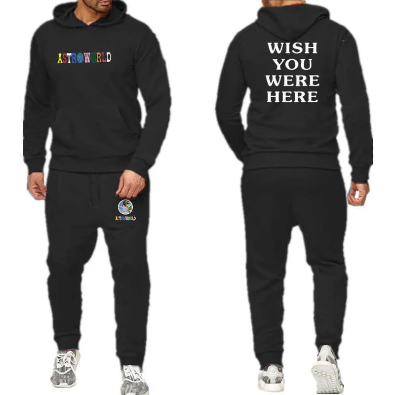 Men s sweater astroworld hooded pants set casual fitness sportswear DMQN