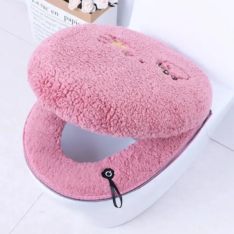 Toilet Seat Covers Thickened Lamb Wool Toilet Seat Cover Super Soft Toilet Seat Cushion Closestool Mat General Zipper PU Waterproof Toilet Ring Pad 231025