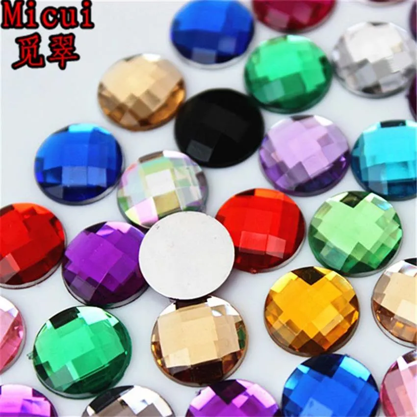 MICUI 200PCS 12 mm okrągłe kryształowy mieszanka płaskiego koloru klej akrylowy krysztony na kryształach strass Kamienie Klejnoty Brak dziury dla biżuterii CRAF312N