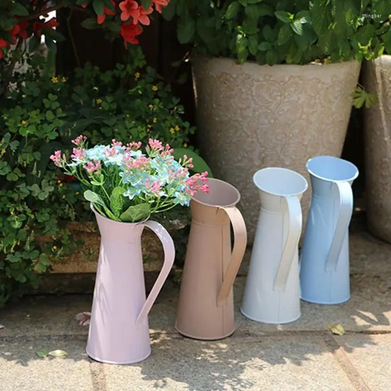 Vases Vintage Shabby Chic Flower Vase Tin Pitcher Jug Metal Wedding Home Decor 20cm