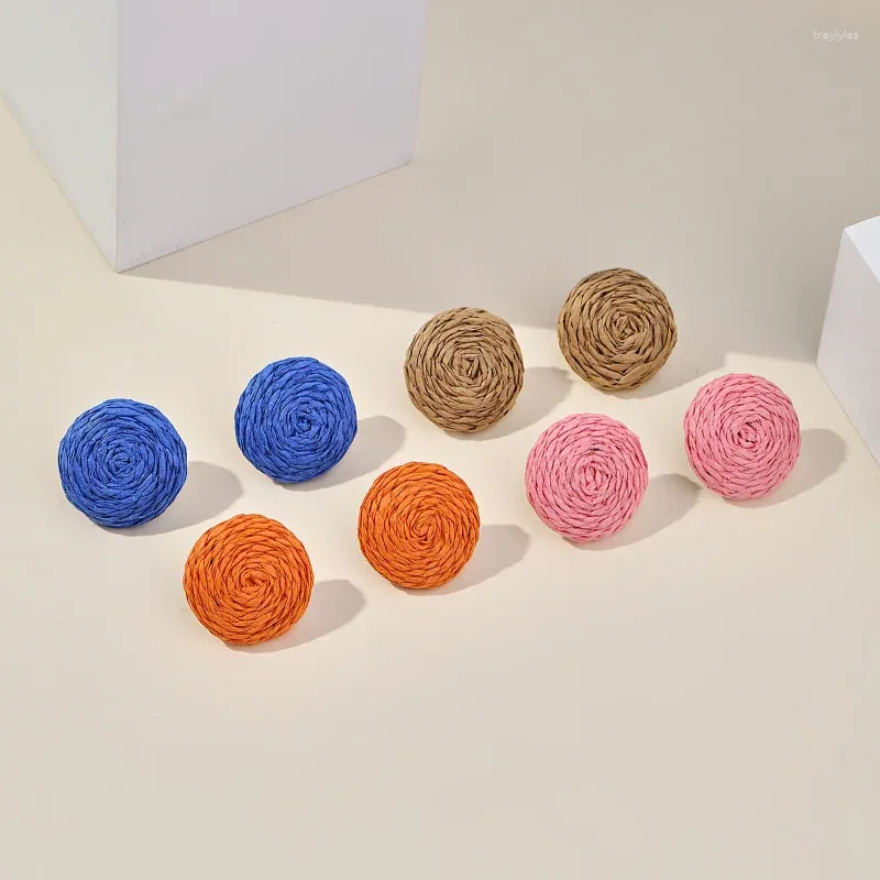 Stud Earrings Candy Color Bohemia Handmade Woven Rattan Knit For Women Girls Sweet Circular Geometric Beach Jewelry Gifts