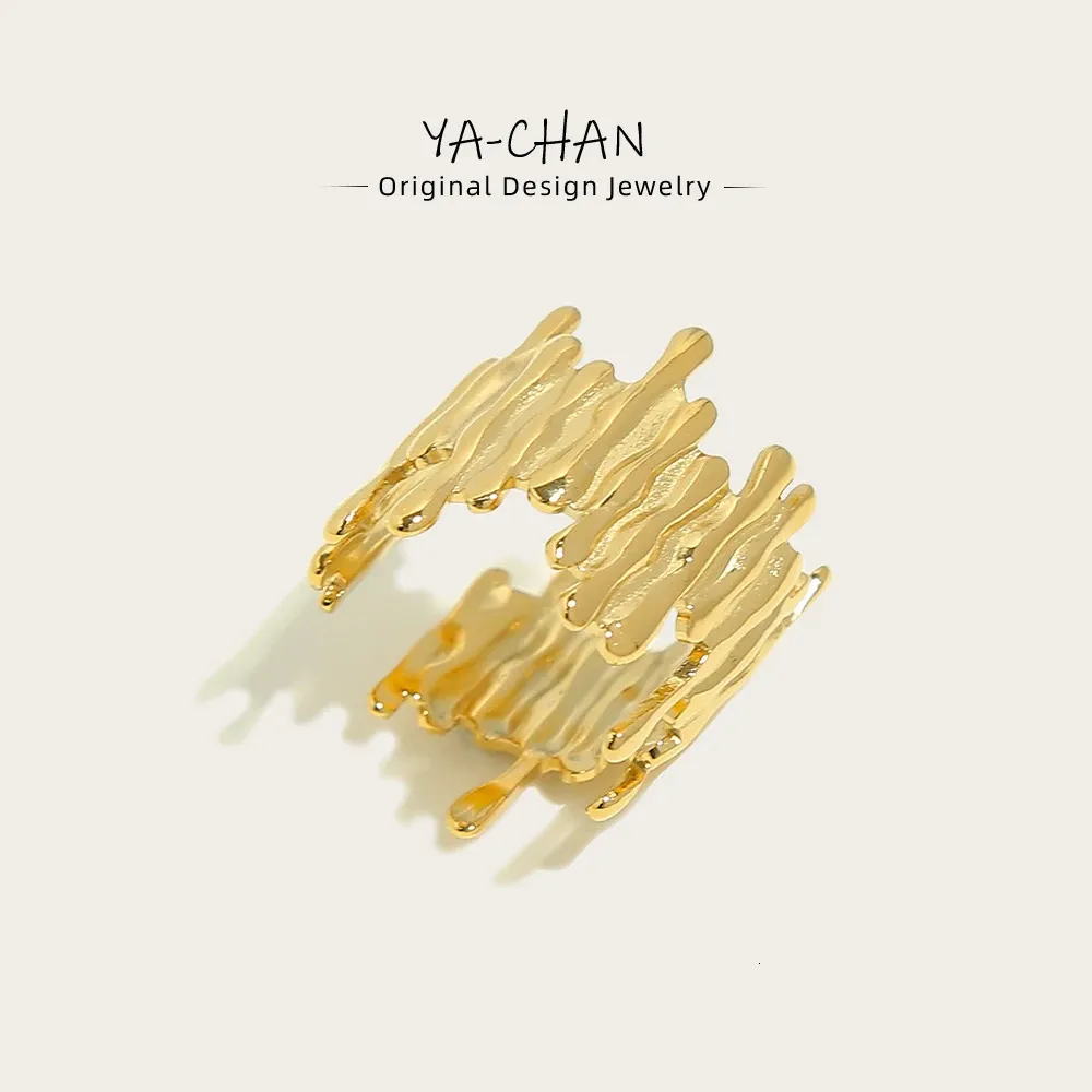 Bandringar yachan i 18k guldpläterad rostfritt stål oregelbundet för kvinnor vintage personaliserade estetiska vattentäta smycken 231025