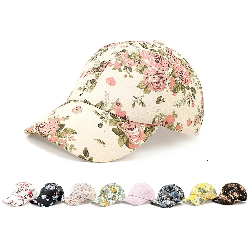 Ball Caps Geebro Women's Print Flower Baseball Caps Ladies Shade Couple Hats Outdoor Stretch flowers Leaves Spring Summer baseball cap 231025