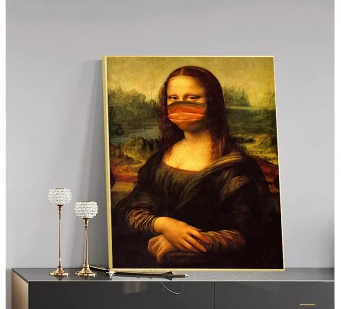 Rolig mask Mona Lisa Oil Målning på väggåtergivningarna Canvas Affischer och skriv ut väggkonstbild för vardagsrumsdekor4800398