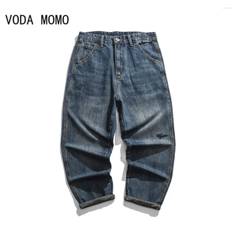 Herr jeans y2k män svart koreansk streetwear casual mode wide ben bants baggy denim joggare byxor höga midja märke blå kläder