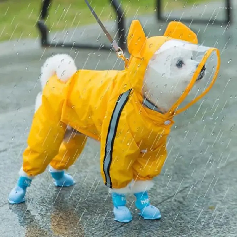 Hundebekleidung, vollschichtiger Regenmantel für Welpen, mit Kapuze, reflektierender Umhang, Hut, doppelte wasserdichte Abdeckung, Regen mit Body, Jackenform, süßer Bär