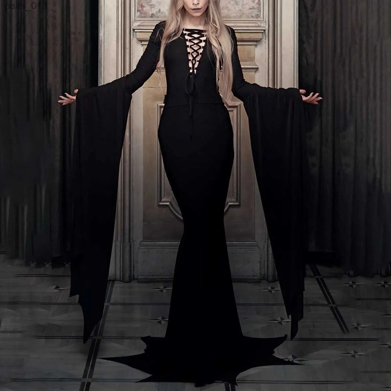 Vestidos casuais básicos sexy gótico vestido vintage para mulheres halloween carnaval festa feminina até o chão bruxa cosplay venha vestido yq231025