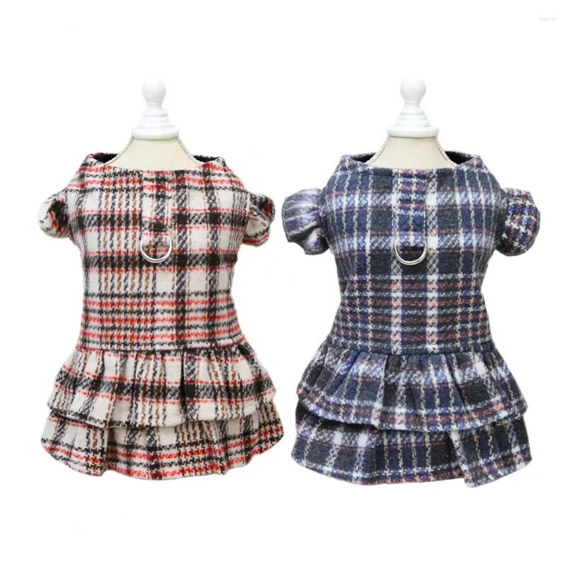 Ropa para perros Diseño vintage Vestidos a cuadros para perros pequeños Vestido de arnés de lana térmica Ropa de invierno para mascotas Cachorro Chica Princesa Falda