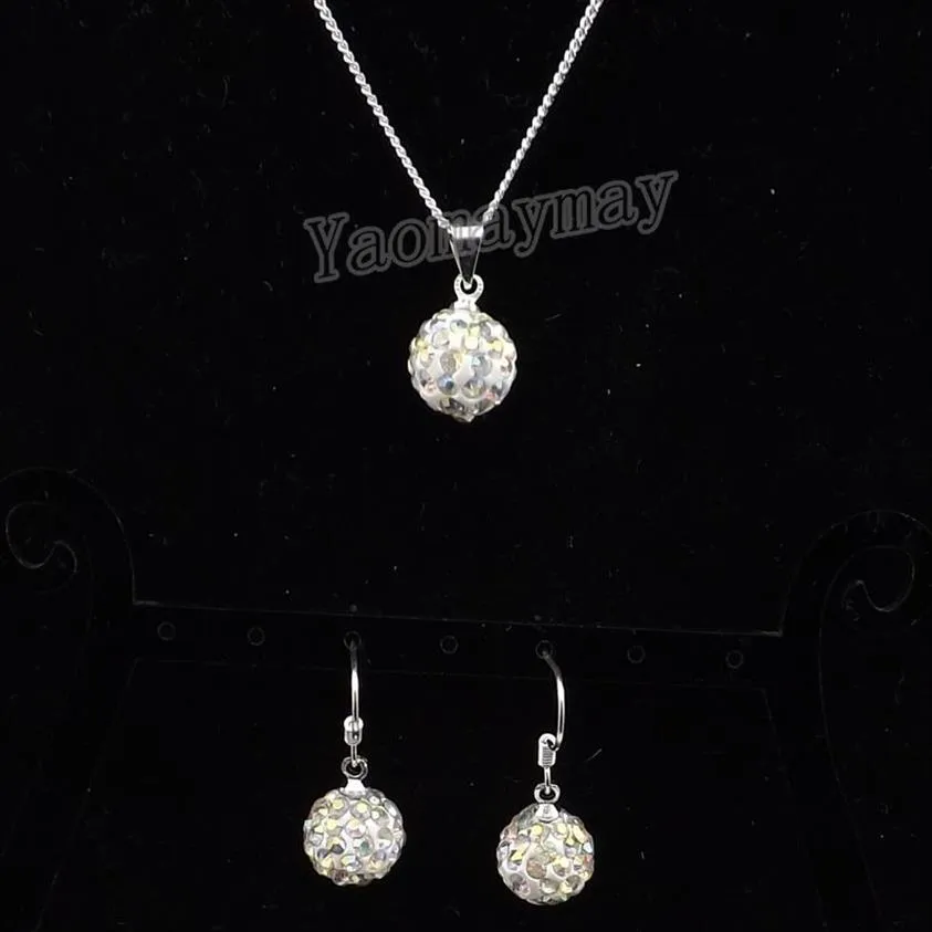 AB Clear Disco Ball Pendientes colgantes y collar en tono plateado Conjunto de joyas de cristal 10 juegos Whole296u