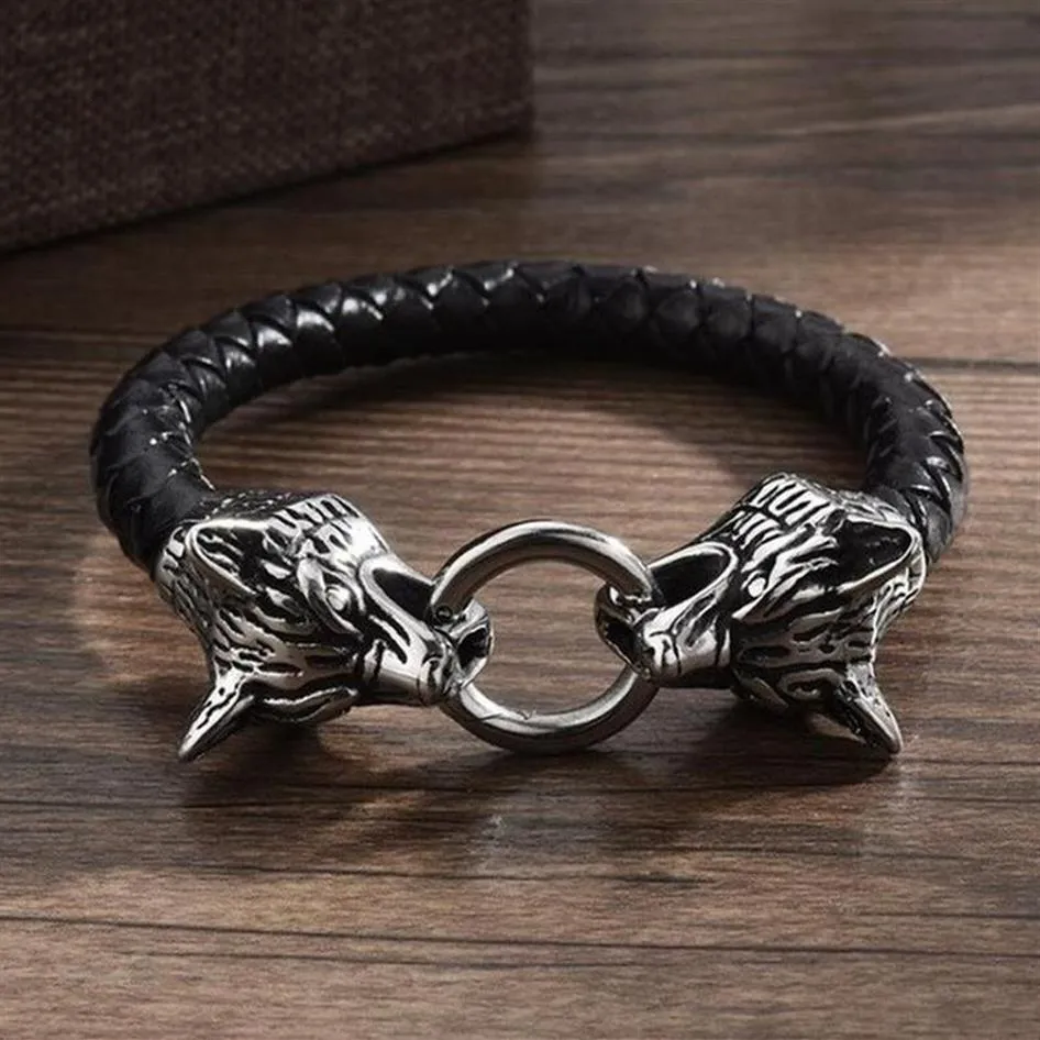 Brazalete Vikingo Pulsera Cadena De Cuerda De Cuero Anillo De Doble Mordida  Para Hombres Amuleto Joyería Regalo MaleBangle246H De 18,53 €