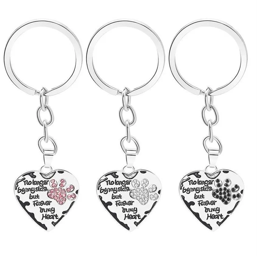 12 Pcs Lot Key Chain No Longer By My Side But Forever In My Heart Paw Print Heart Keychain Pet Animal Lovers Memorial Friend Key R230x