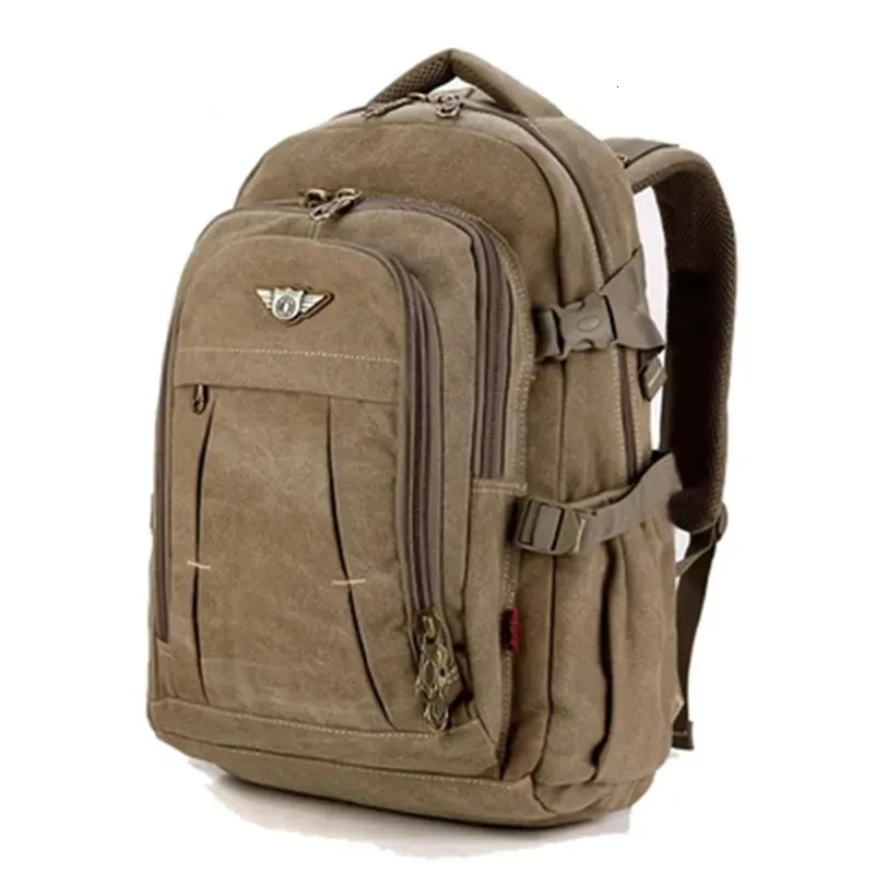 Outdoor Bags Men's Military Canvas Backpack Zipper Rucksacks Laptop Travel Shoulder Mochila Notebook Schoolbags Vintage College School 231024
