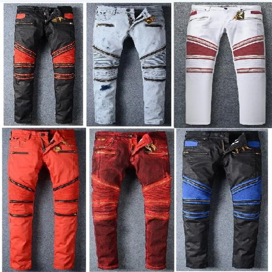 2017 Neue Robin-Herrenjeans mit Reißverschluss, klassischer goldener Metallflügel, Robins-Herren-Designerjeans, Biker-Jeans, gewaschen, mit Nieten besetzt, Cowboy-Slim-Denim, Pan263T