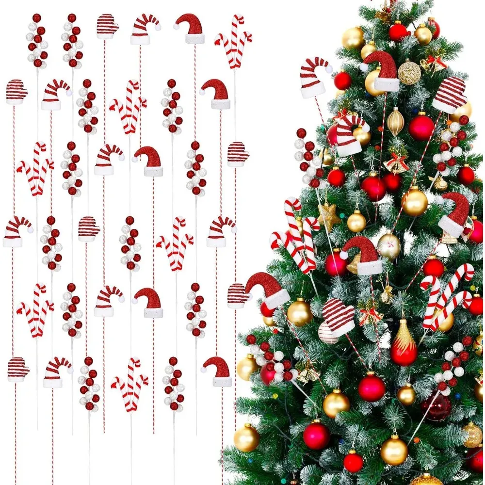 Decorações de Natal 36 Pcs Decoração de Árvore Bolas e Doces com Varas Enchimento Artesanato para Festa 231025