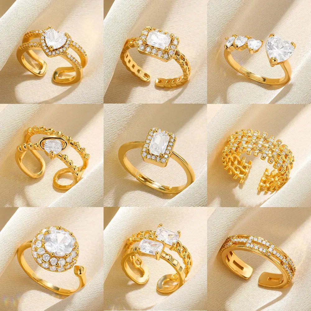 Band Rings Zircon Wedding For Women Gold Color Square Heart Adjustable Stainless Steel Ring Fashion Party Jewelry Gift 231025