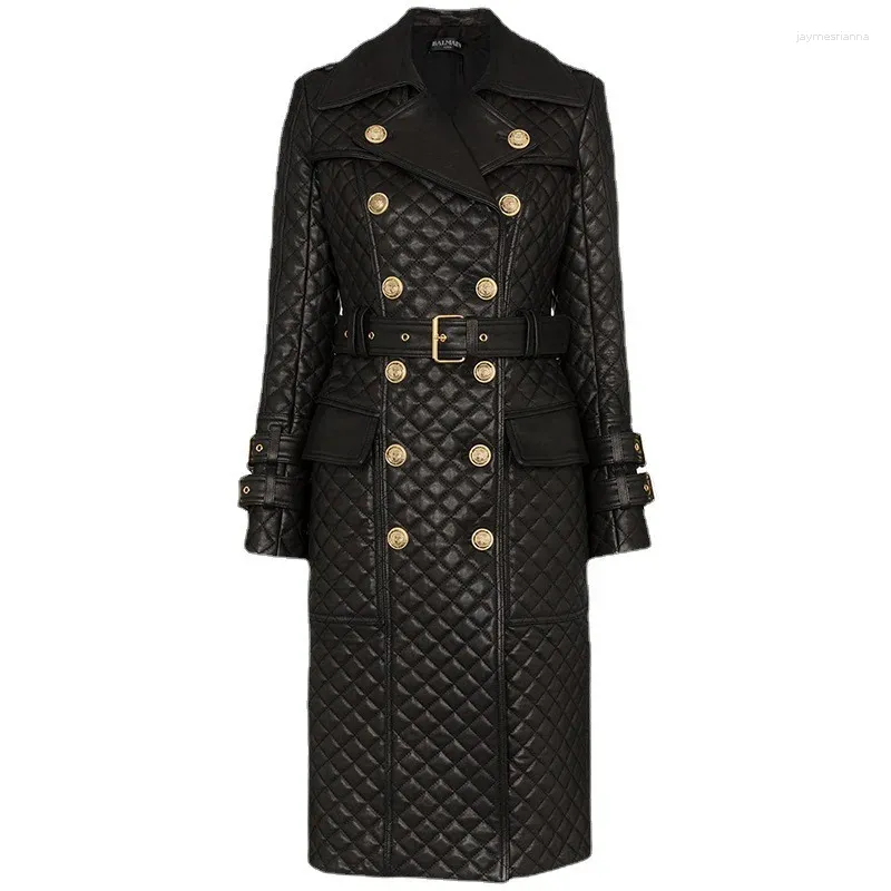 In pelle da donna Julypalette Vera pelle di pecora Lungo Trench per donna 2023 Autunno Inverno Frangivento Caldo Signore Cintura abbottonata Pelle di agnello