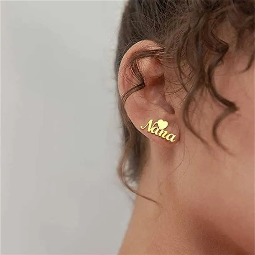 Noelia Custom Name Heart Earrings Personaliserad för kvinnor Rostfritt stål Guldpläterade Studörhängen Anpassade Memorial Jewelry Y10277Q