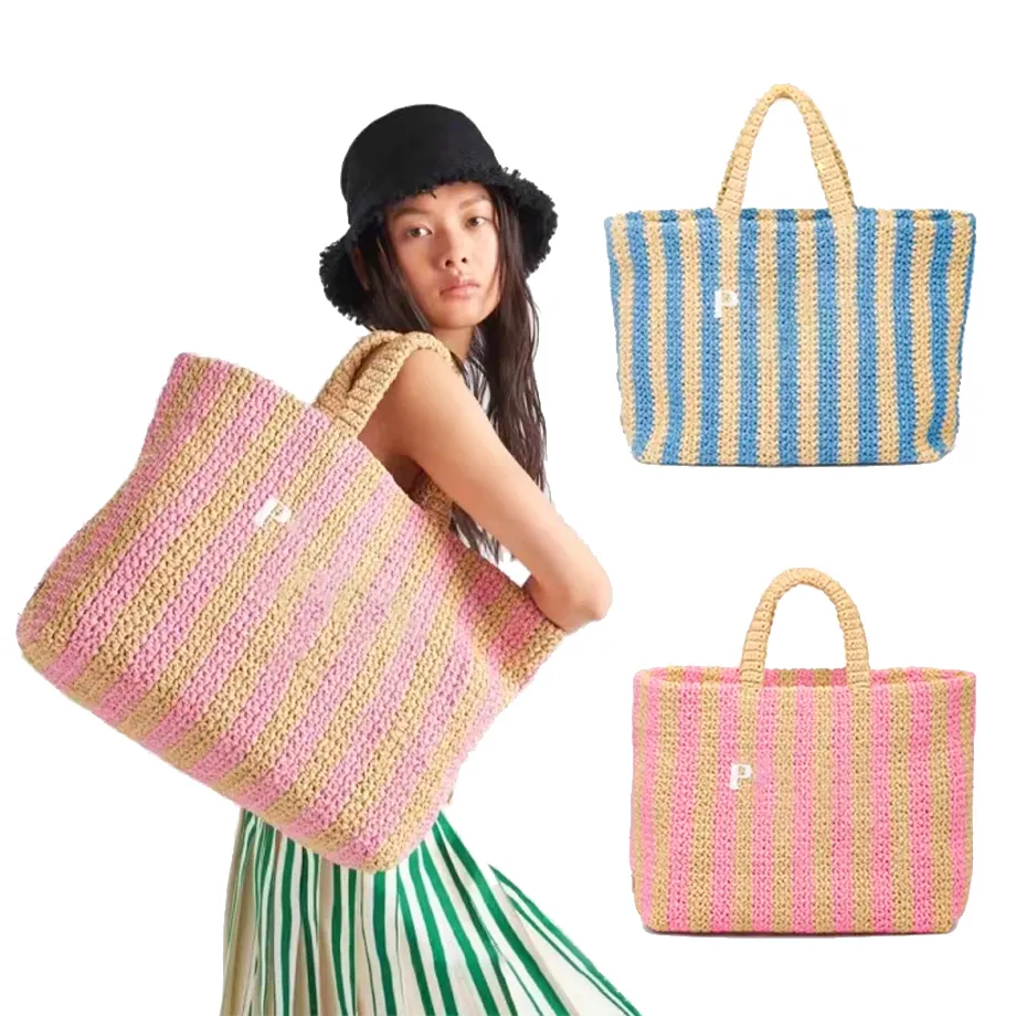 Cestino da spiaggia Borsa a mano da weekender triangolo in paglia di rafia grande shopper da viaggio Borse a tracolla da donna a tracolla luna Designer uomo Totes tessuto moda Pochette di lusso