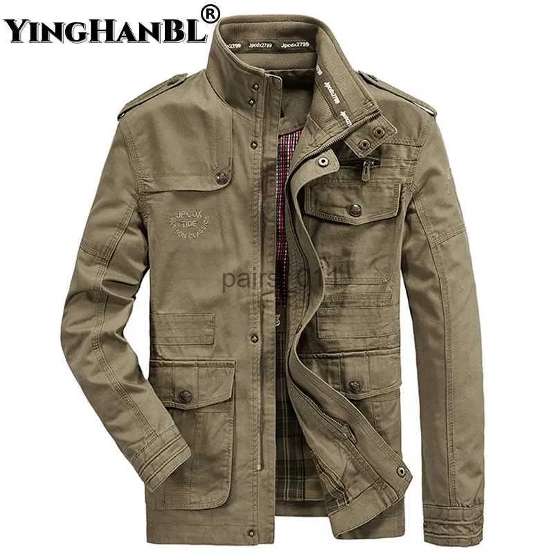 Jacken Neue Casual Mantel Frühling Herbst Herbst Baumwolle Outdoor Multi-tasche Plus Größe 7XL Lange Militärische Chaqueta Tragbare YQ231025