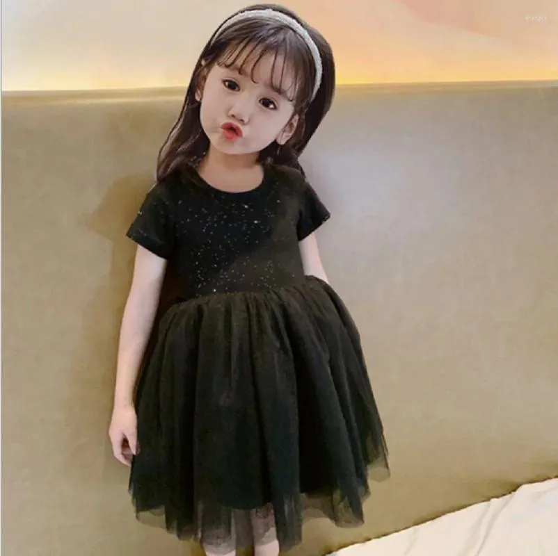 Kız Elbise Kız Elbise Elbise Prenses Siyah Kısa Kollu Yaz Tutu Düğün Doğum Günü Partisi Kostüm Baby