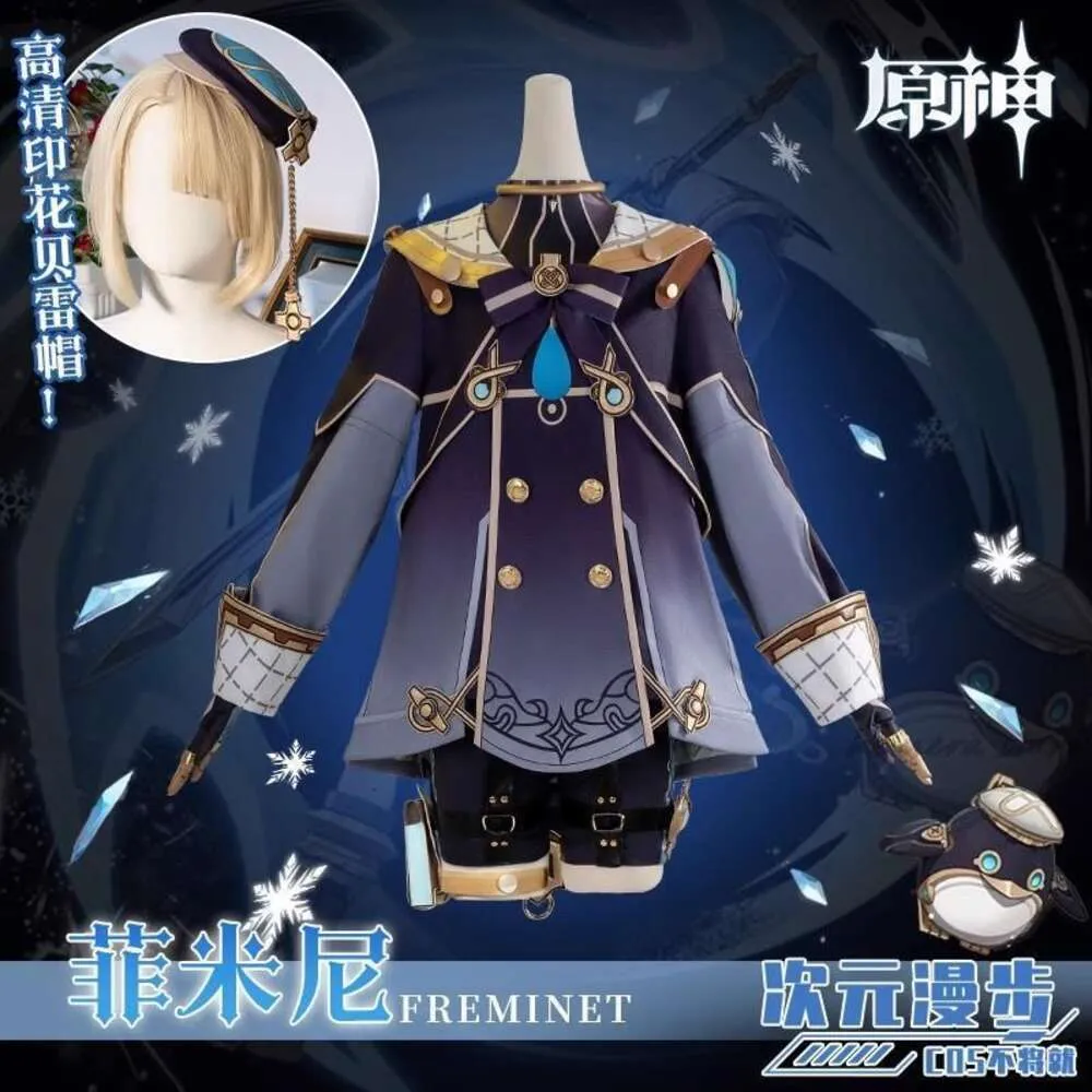 Cosplay Cosplay Anime Game Genshin Impact Fontaine Freminet Wig Vision Bow Tie Uniform Outfits Halloween Costume