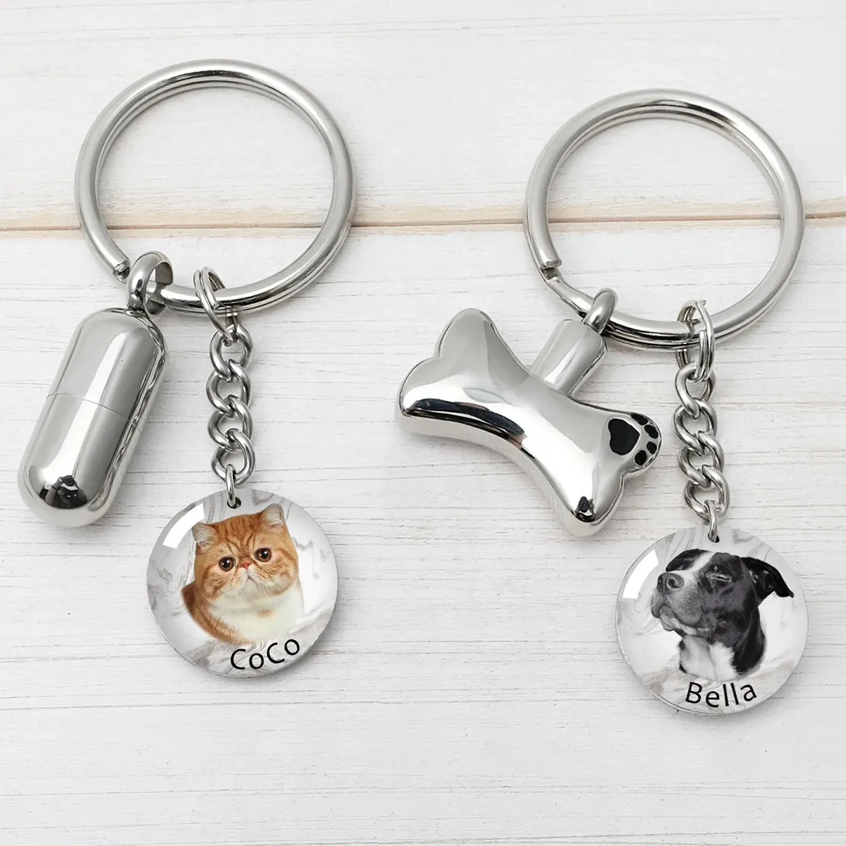 Keychains Lanyards Pet Po Keychain Pet Memorial Keychain med Cremation Urn Pet Ashes Keyring For Dog Cat Pet Pet Loss Memory Gift Sympathy Gift 231025