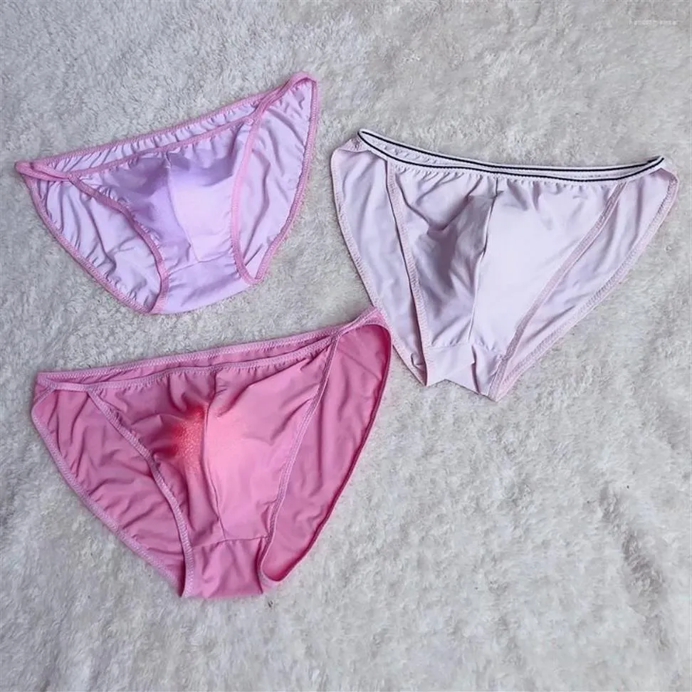 Cuecas masculinas de seda pura, lingerie sexy com bojo grande, roupa íntima masculina em u convexo, pau gay, comforty255h