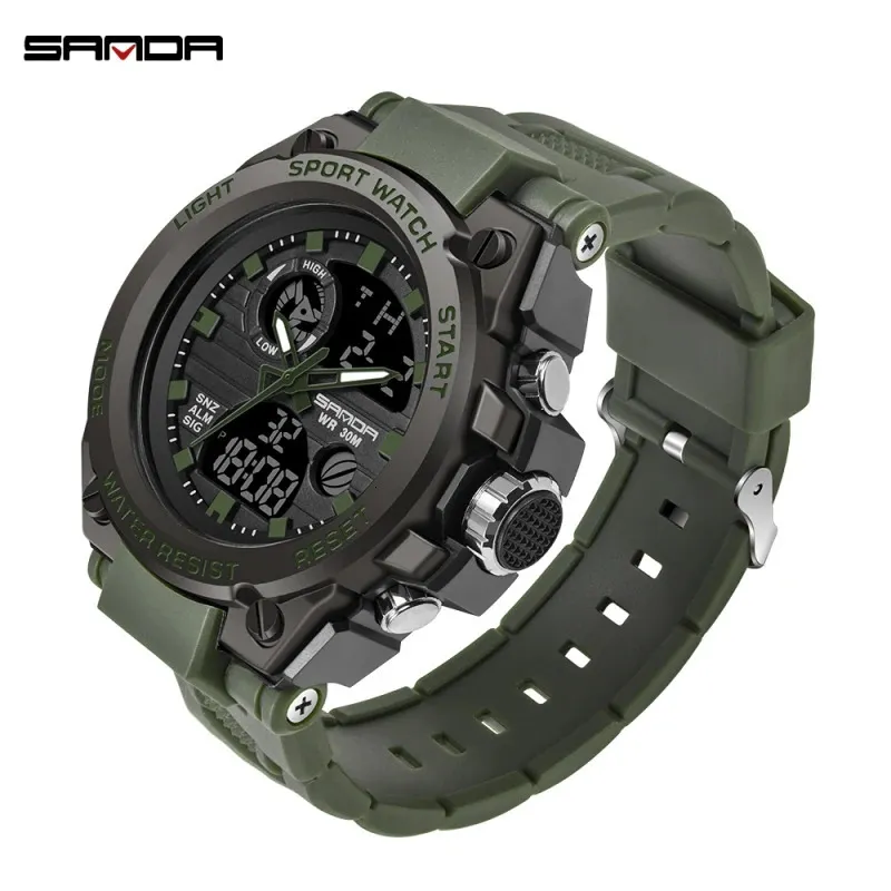 Armbandsur Sanda Sports Mens Watches Top Brand Luxury Military Quartz Watch Men Waterproof S Shock Digital Man Clock Relogio Masculino 739 231025