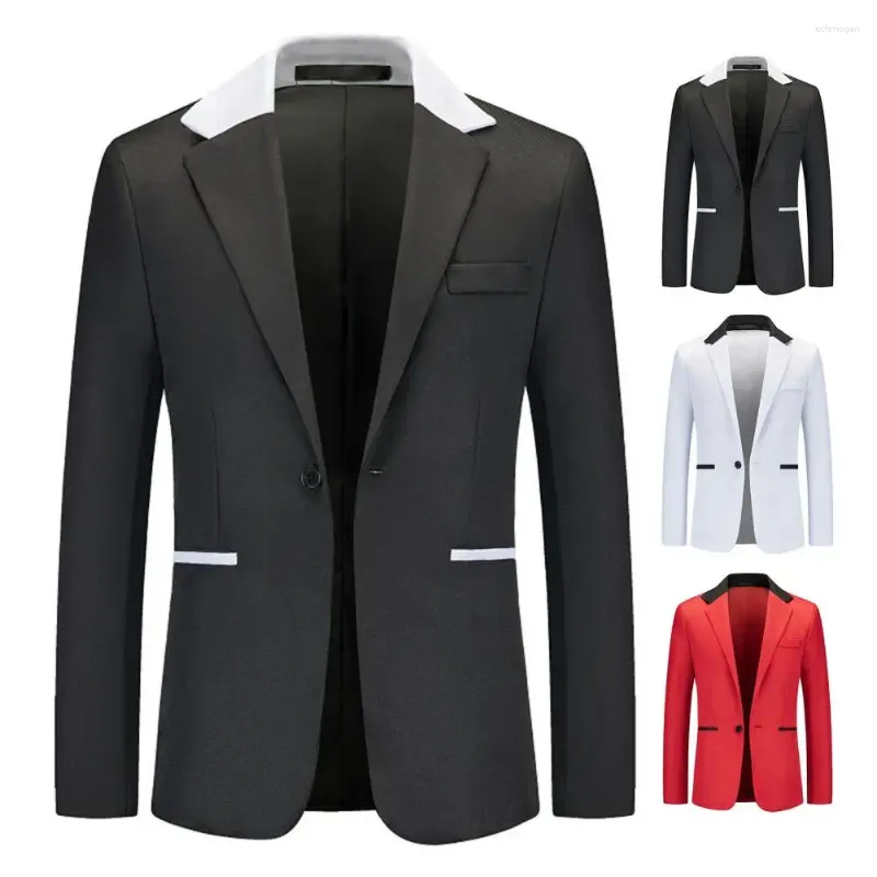 Herrenanzüge Männer Patchwork Farbe Blazer Anzug Jacke Revers Langarm Taschen Mantel Eine Taste Hochzeit Party Kleid Arbeitskleidung