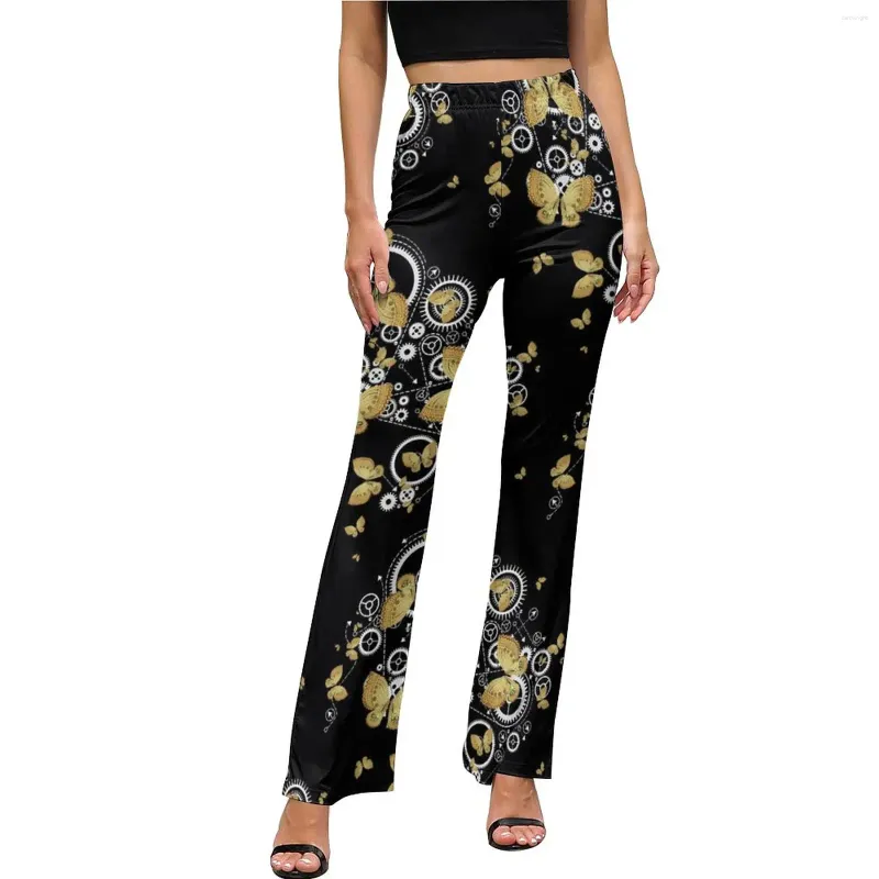 Damenhose Gold Schmetterling Casual Female Gears Print Slim Streetwear Flare Herbst Trendy Custom Hose