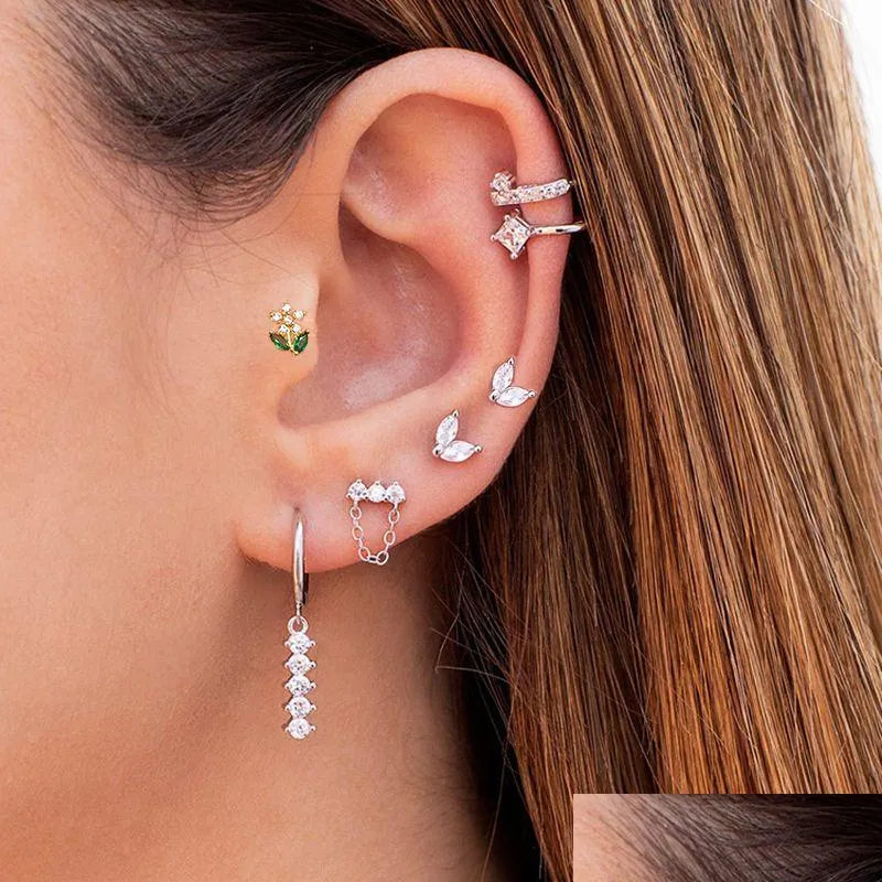 Hoop Huggie 1Pc New Stainless Steel Hoop Earrings For Women Small Chain Tassel Pendant Cartilage Earring Piercing Jewelry Drop Deliv Otn3B