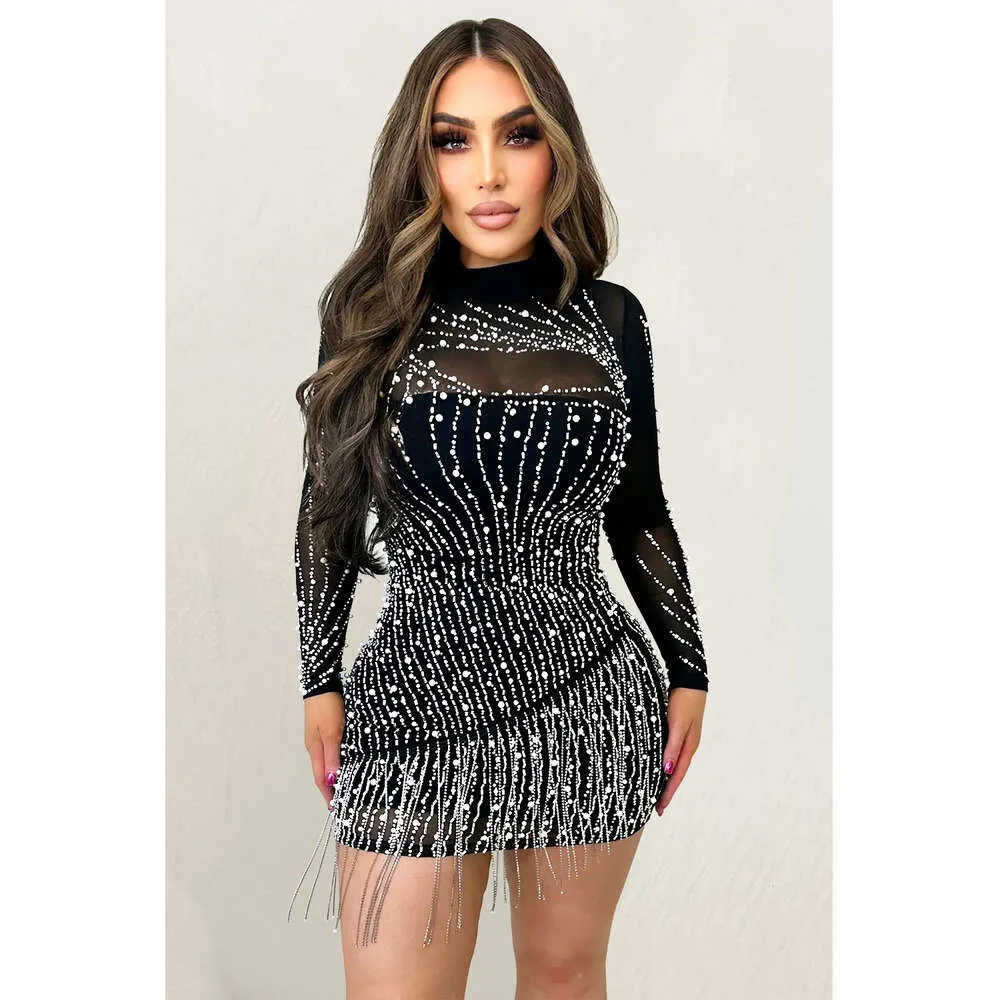 Crystal Embellished Pearl Tassel In Hindi Bodycon Dress Long Sleeve Round Neck Perfect For Club Parties And Evening Events From Brotherflagship 55.28 DHgate.Com