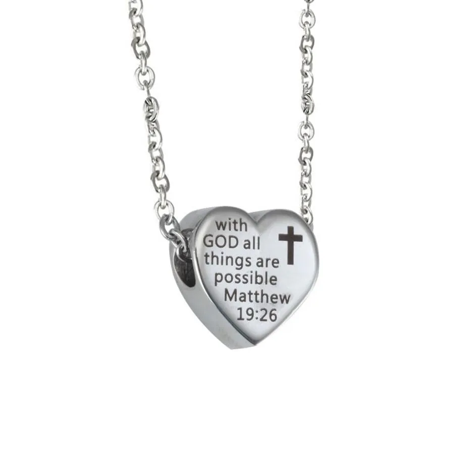 Damen-Halsketten mit Herzanhänger „Alle Dinge sind möglich“ Matthew Edelstahl-Halskette mit Herzanhänger, inspirierendes Zitat, religiös, 252 Karat
