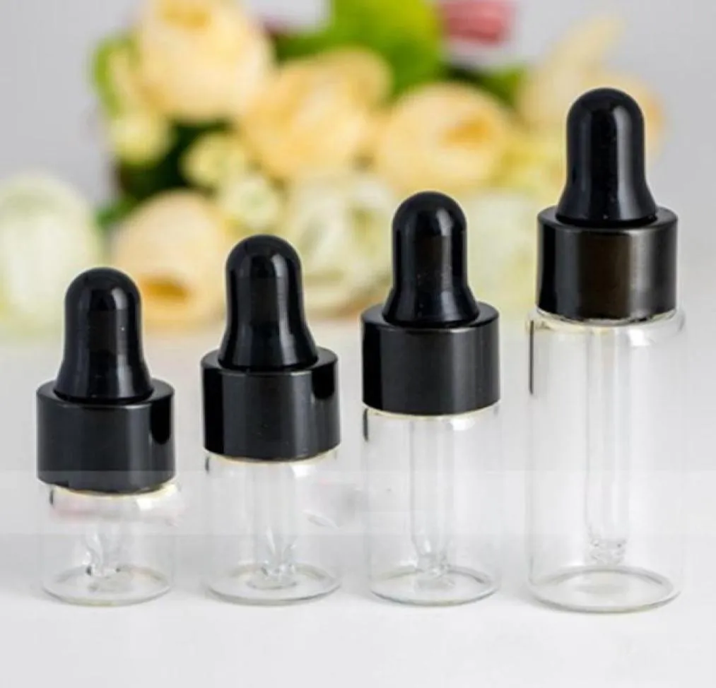 1 ml 2 ml 3 ml 5 ml mini szklana butelka do napełniania pustej przepustowości butelki z perfum z czarną złotą czapką5646058