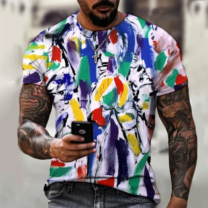 Herren T-Shirts D-Druck T-Shirt Aquarell Tuschemalerei Kurzarm Rundhals Urban Fashion Freizeithemd 2021297G